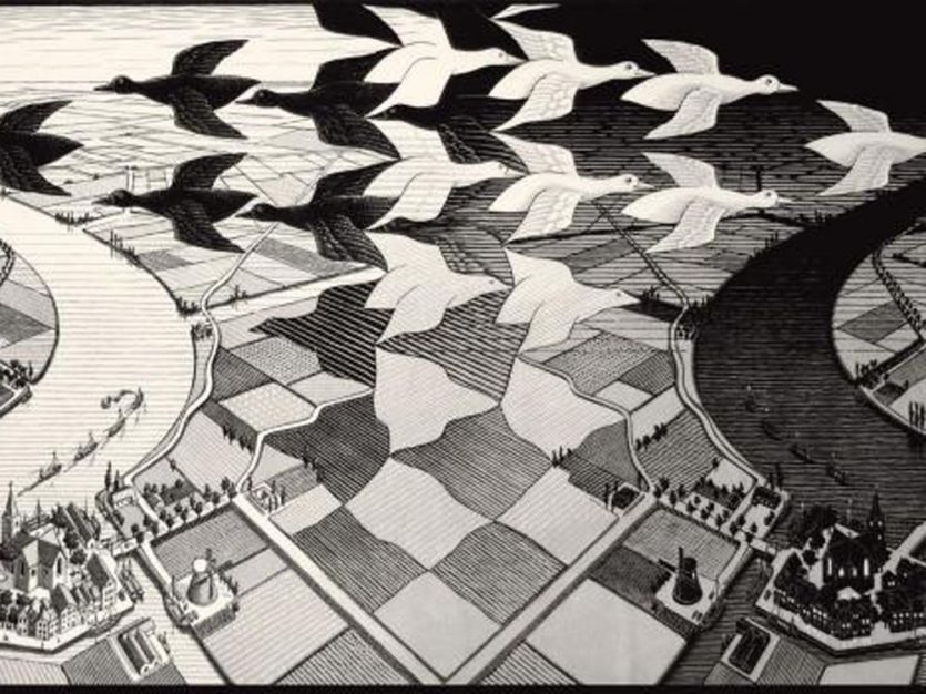 Escher, que jugaba en sus creaciones con la geometría y las matemáticas.