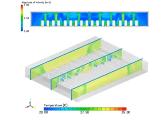 Simulación CFD de un Data Center. Campos de velocidad y de temperatura.