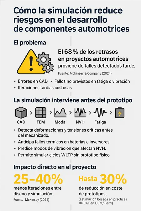 cómo la simulación reduce riesgos en el desarrollo de componentes automotrices infografía