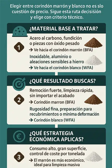 diferencia corindón marrón y corindón blanco en aplicaciones industriales infografía