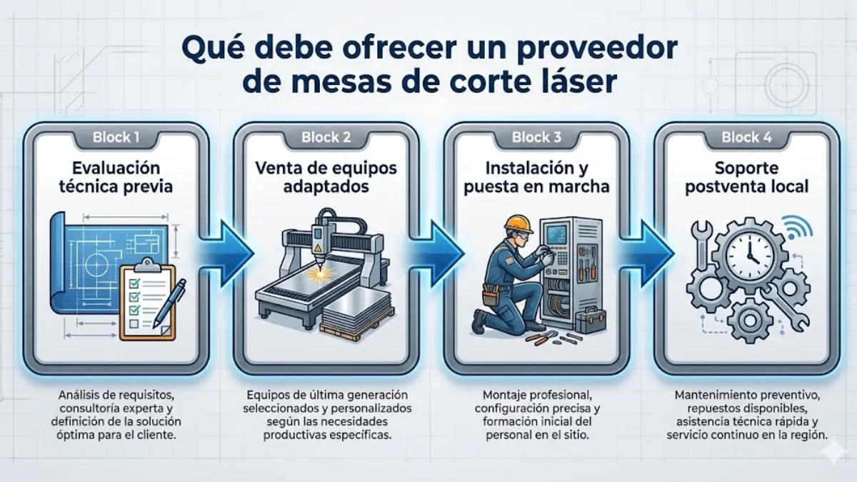 Qué debe ofrecer un proveedor de mesas de corte láser infografía