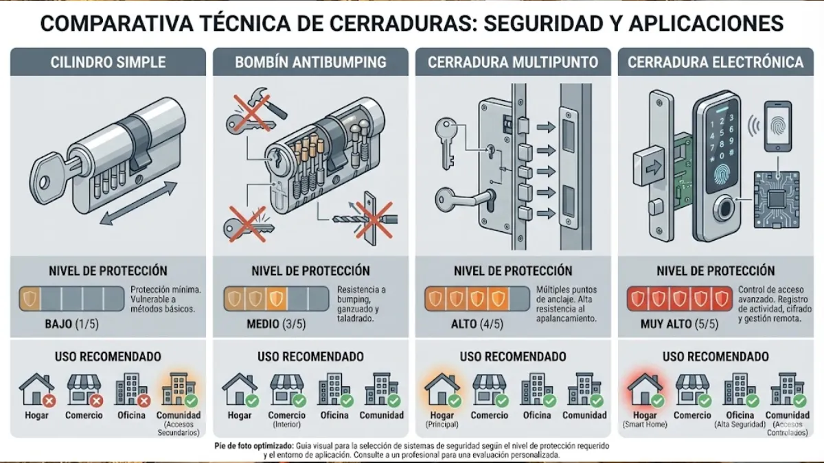 Tipos de cerraduras y nivel de protección infografía