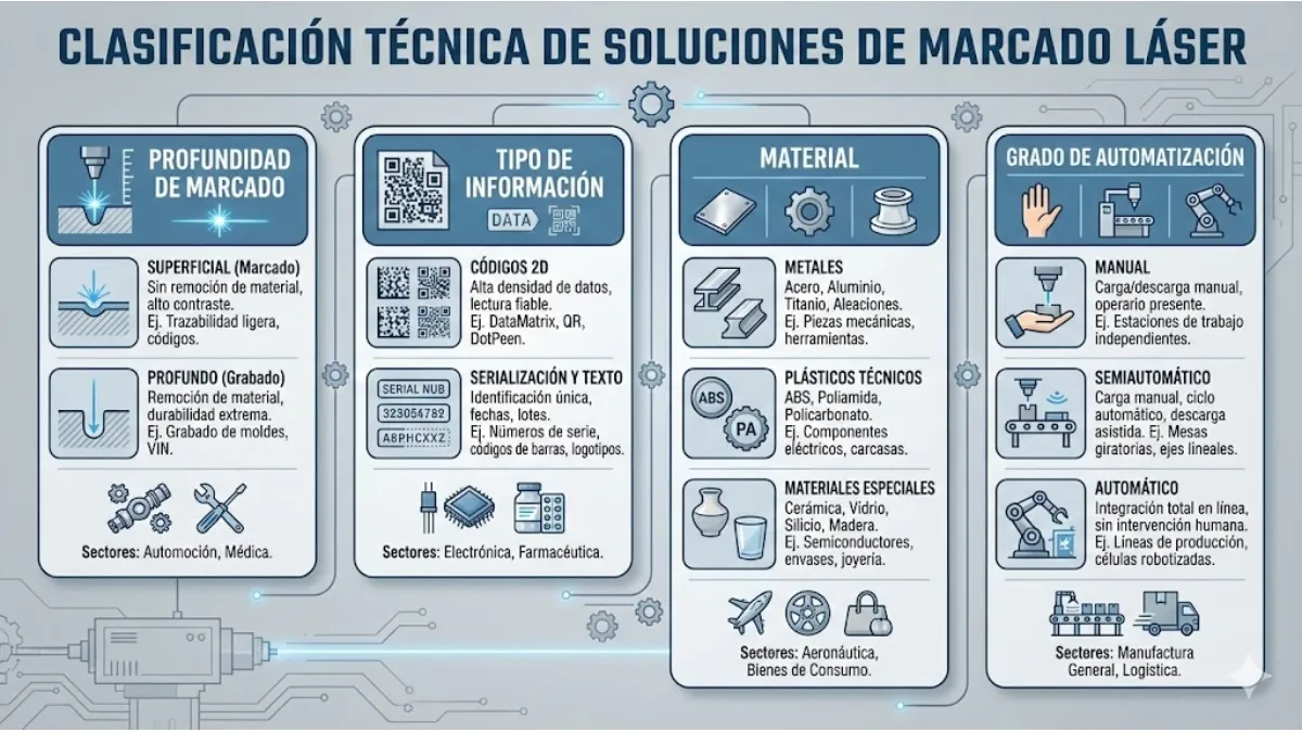 clasificación técnica de soluciones de marcado láser infografía