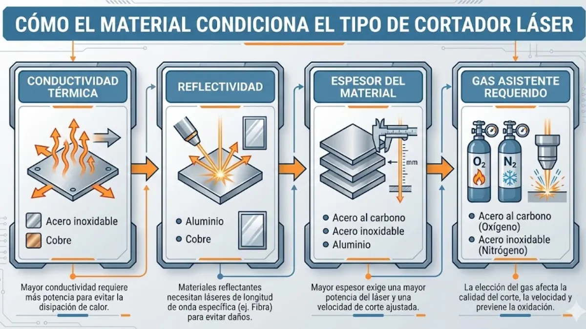 cómo el material condiciona el tipo de cortador láser infografía