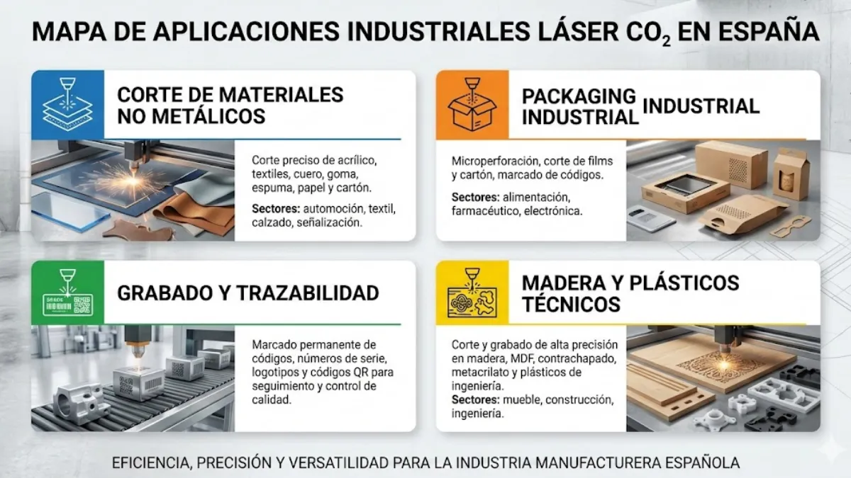 mapa de aplicaciones industriales láser co2 en España infografía
