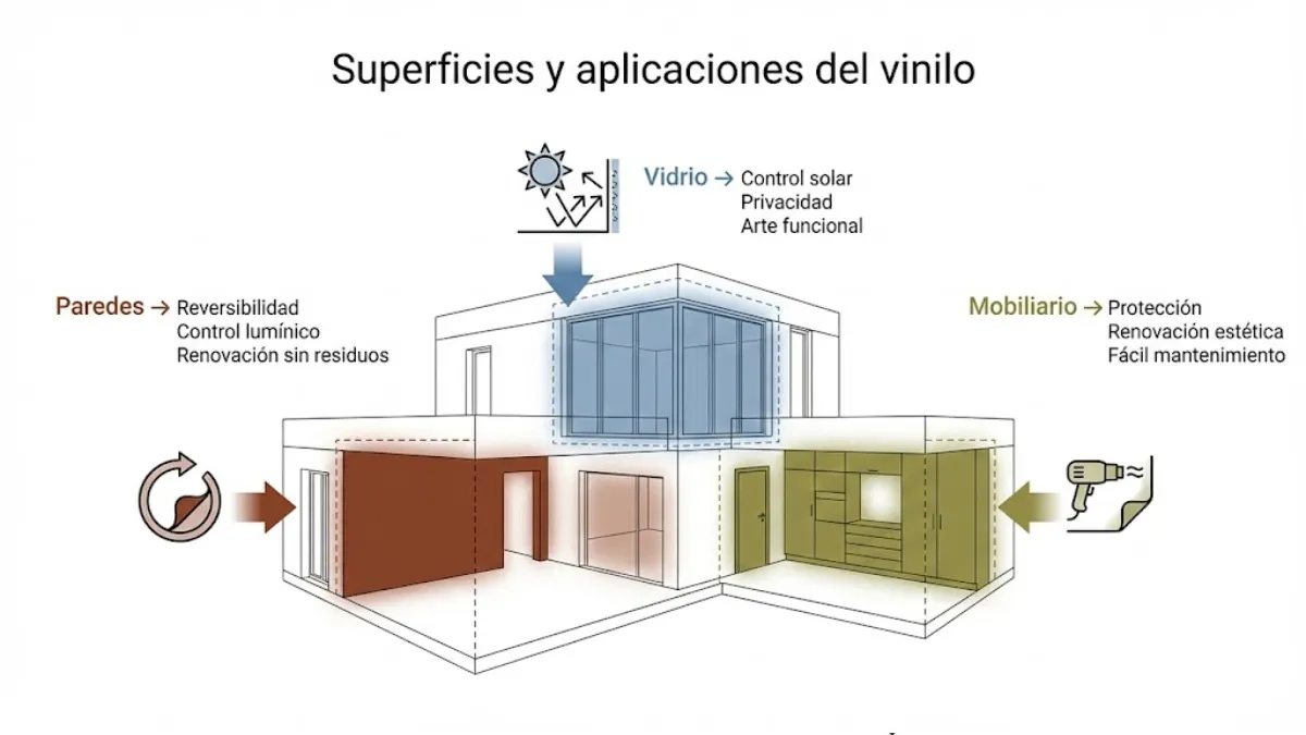Superficies y aplicaciones del vinilo infografía