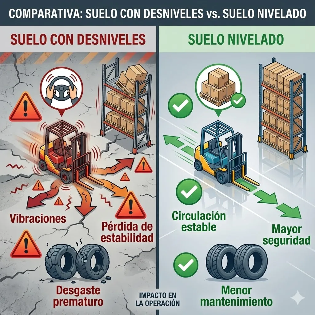 comparativa de los desniveles en suelos industriales infografía