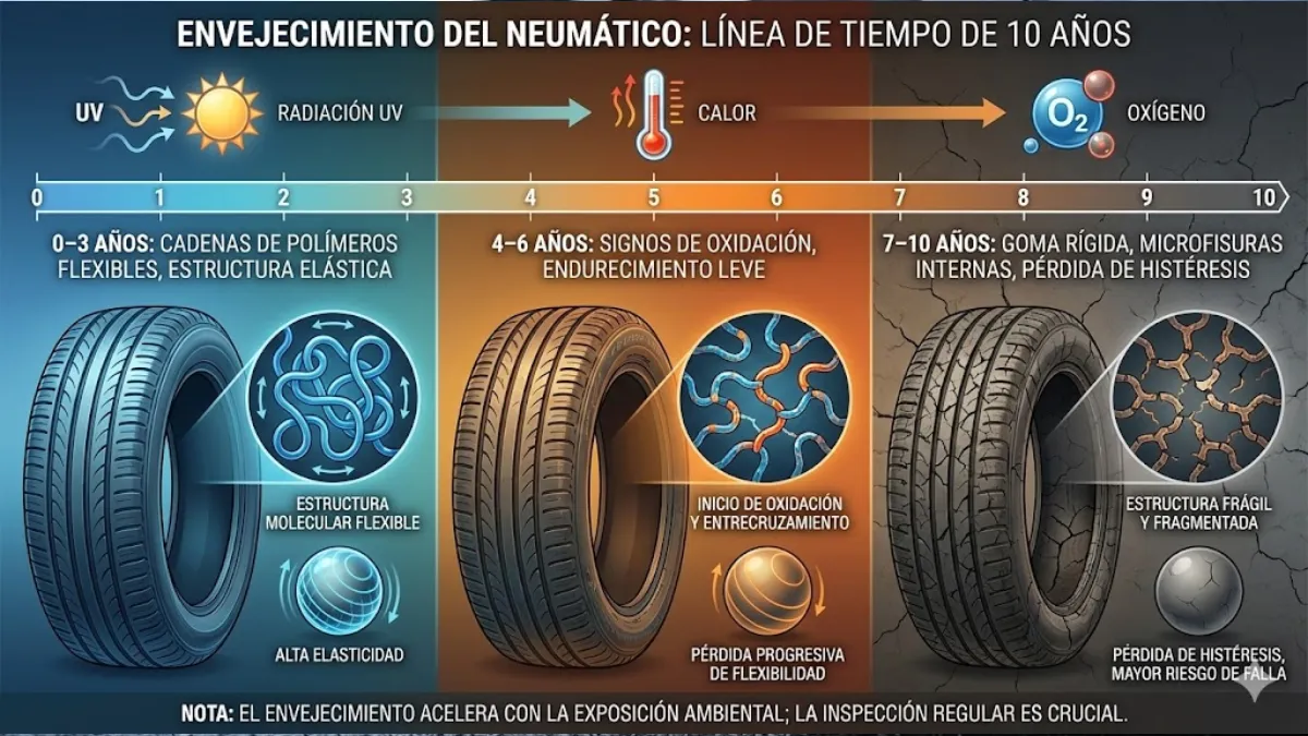 envejecimiento del neumático linea del tiempo infografía