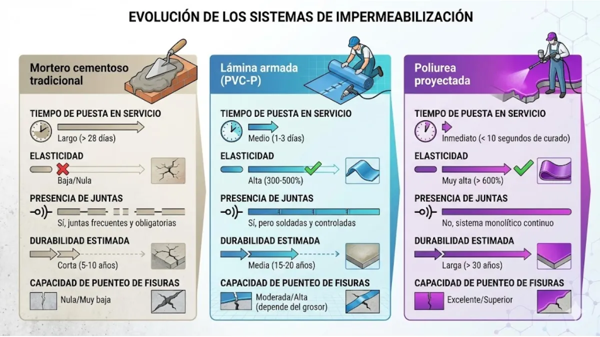 INFOGRAFÍA COMPARATIVA – Evolución de impermeabilización