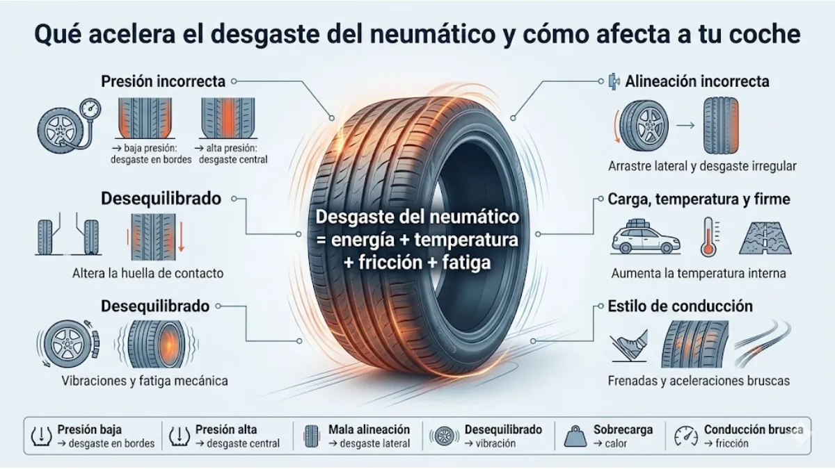 Qué acelera el desgaste del neumático