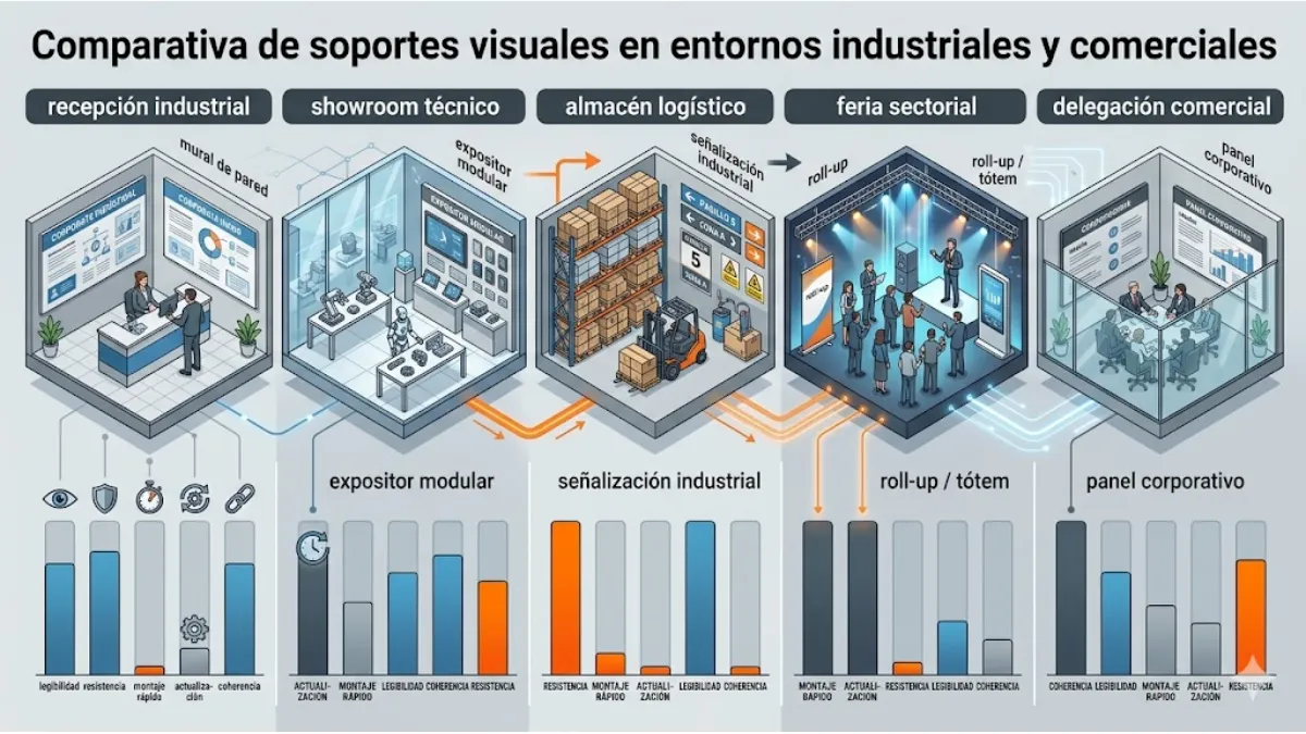 soportes visuales para entornos industriales y comerciales