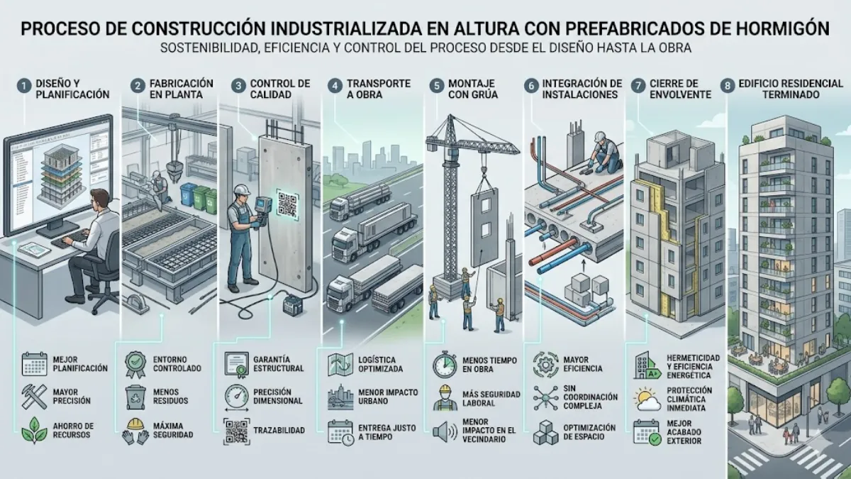 proceso de construcción industrializada en altura con prefabricados de hormigón