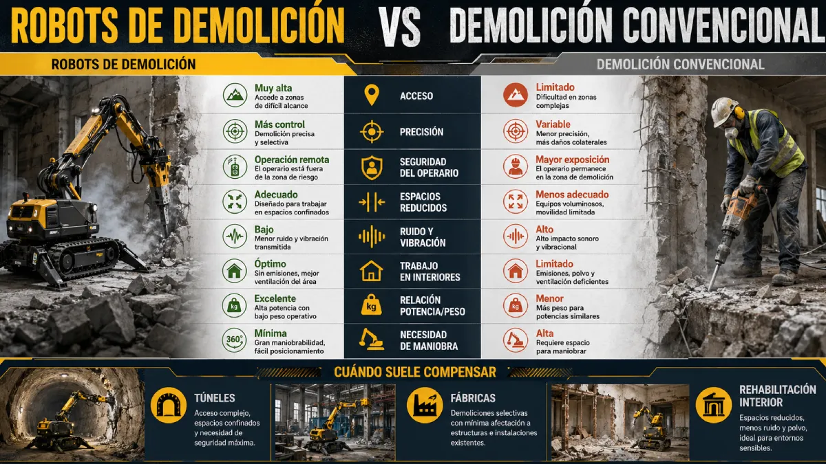 robots de demolición vs demolición convencional infografía