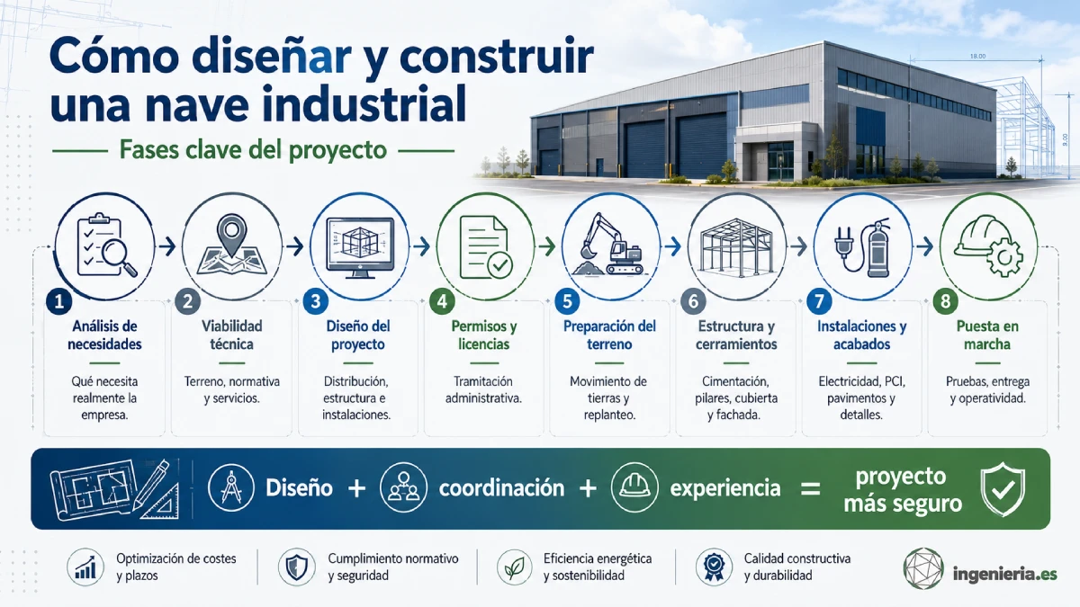 cómo diseñar y construir una nave industrial infografía