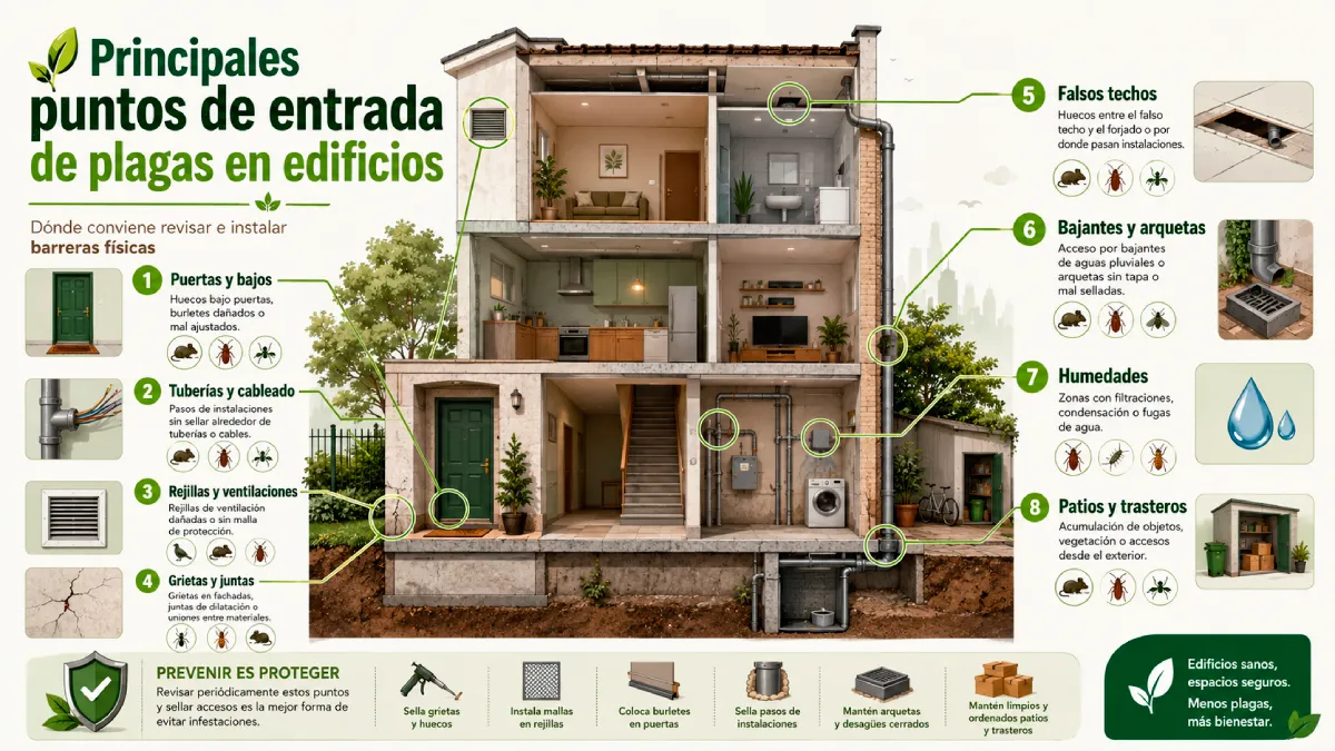 principales puntos de entrada de plagas en edificios