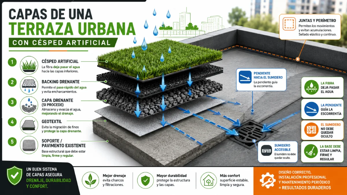 capas de una terraza urbana infografía