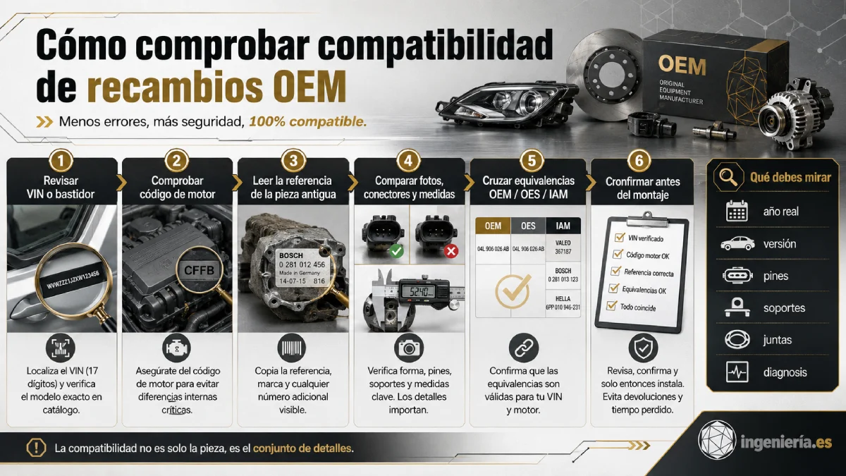 cómo comprobar compatibilidad de recambios OEM infografía