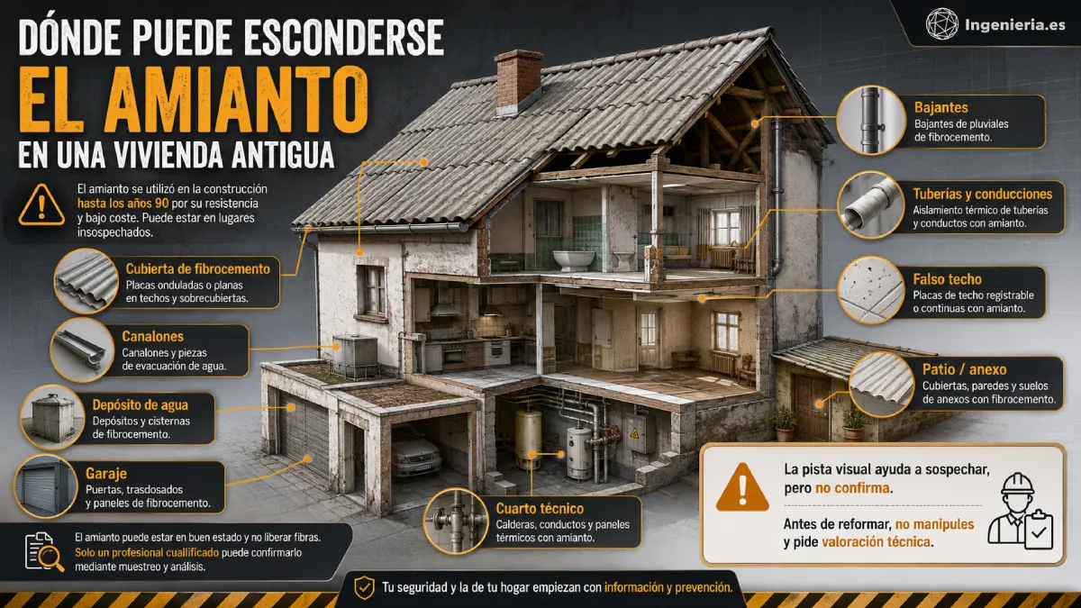 dónde puede esconderse el amianto en un vivienda infografí9a