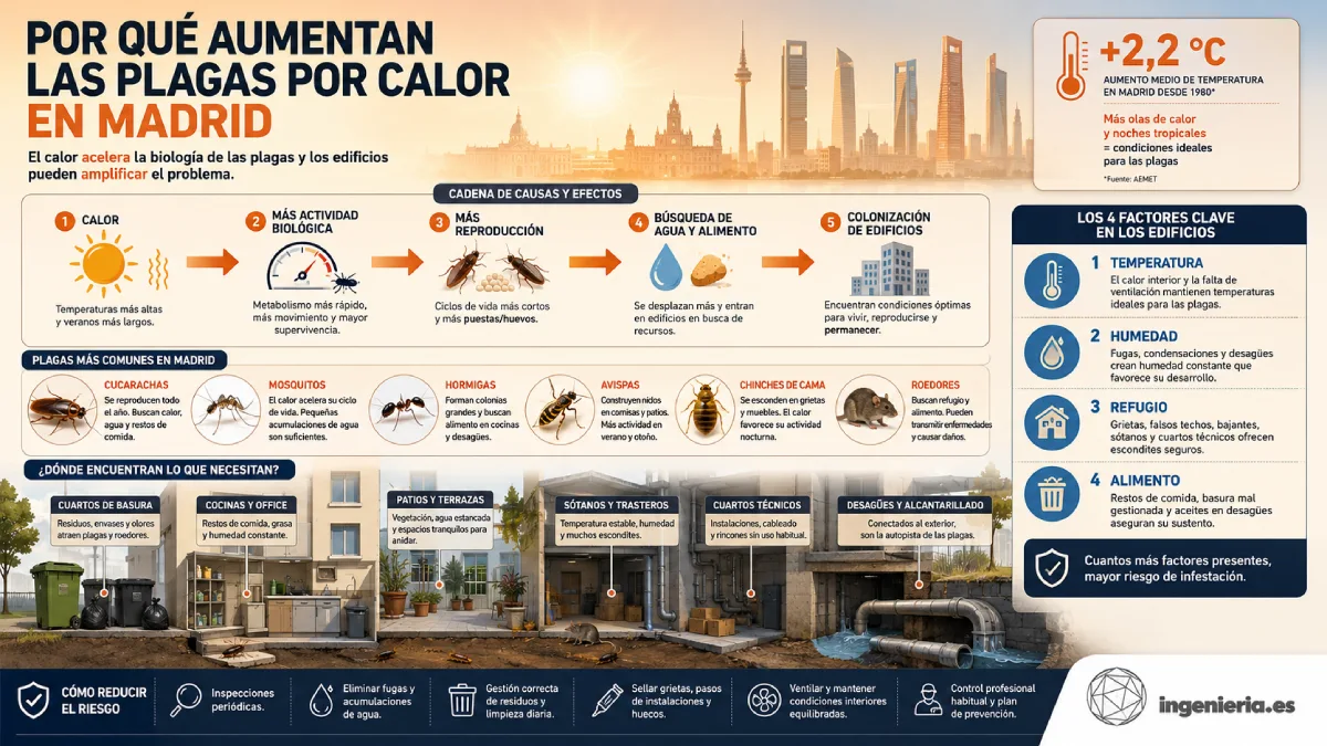 por qué aumentan las plagas por calor en Madrid infografía