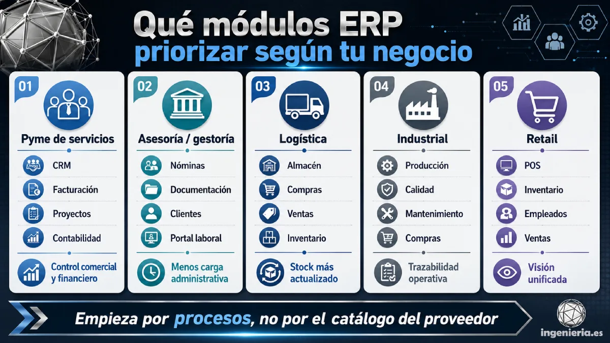 qué modulos ERP priorizar según tu negocio infografía