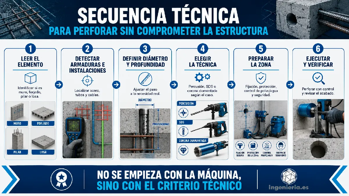 secuencia técnica para perforan el hormigón
