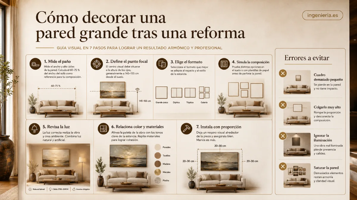 c+omo decorar una pared grande tras una reforma infografía