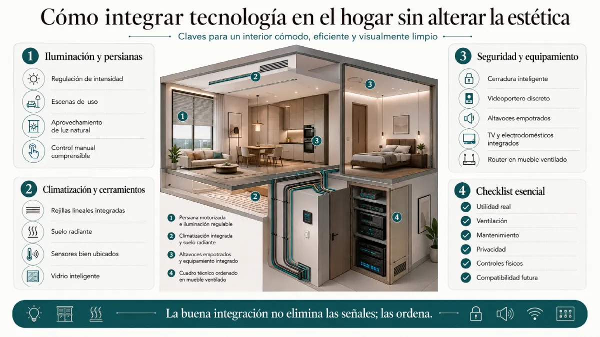 cómo integrar tecnología en el hogar sin alterar la estética infografía