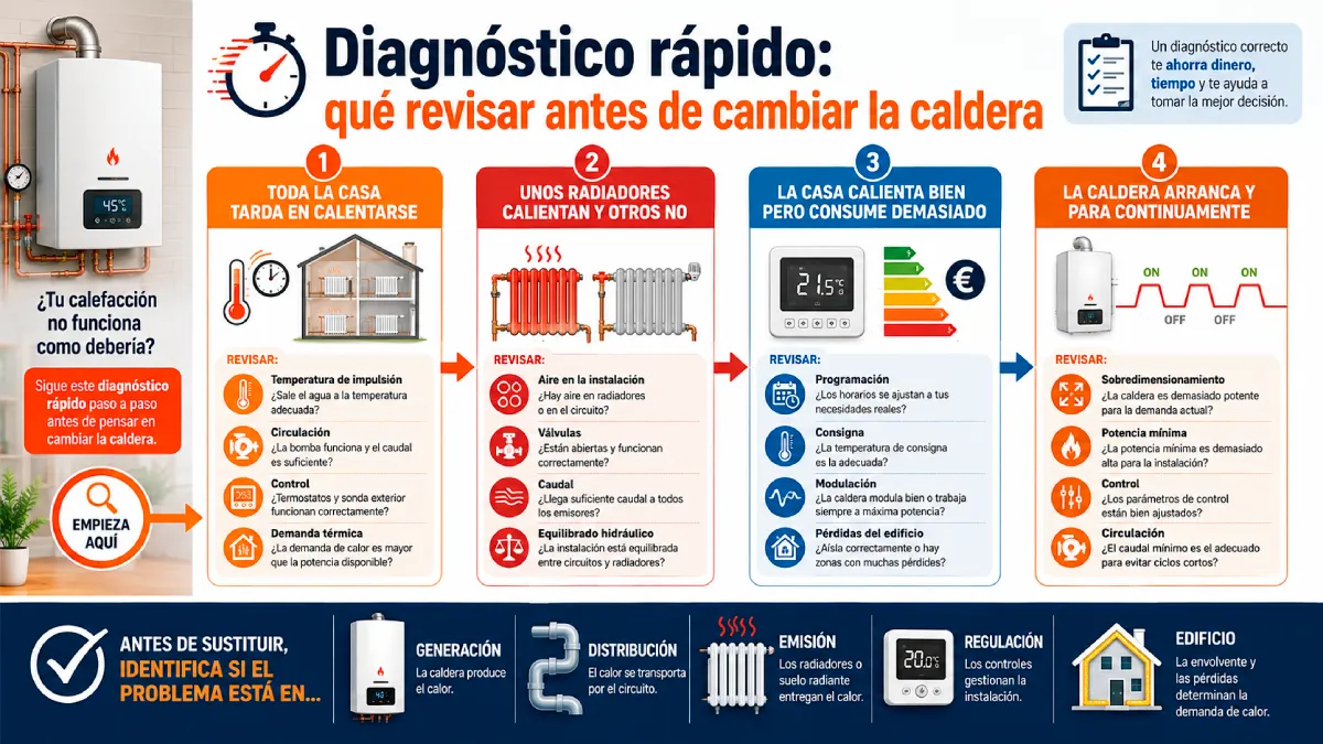 diagnostico rápido qué revisar antes de cambiar la caldera infografía