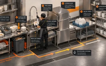 cómo diseñar el flujo de lavado en una cocina profesional sin cruces entre limpio y sucio
