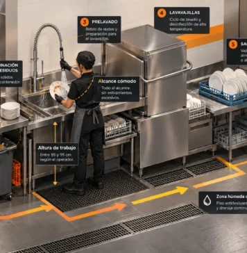 cómo diseñar el flujo de lavado en una cocina profesional sin cruces entre limpio y sucio