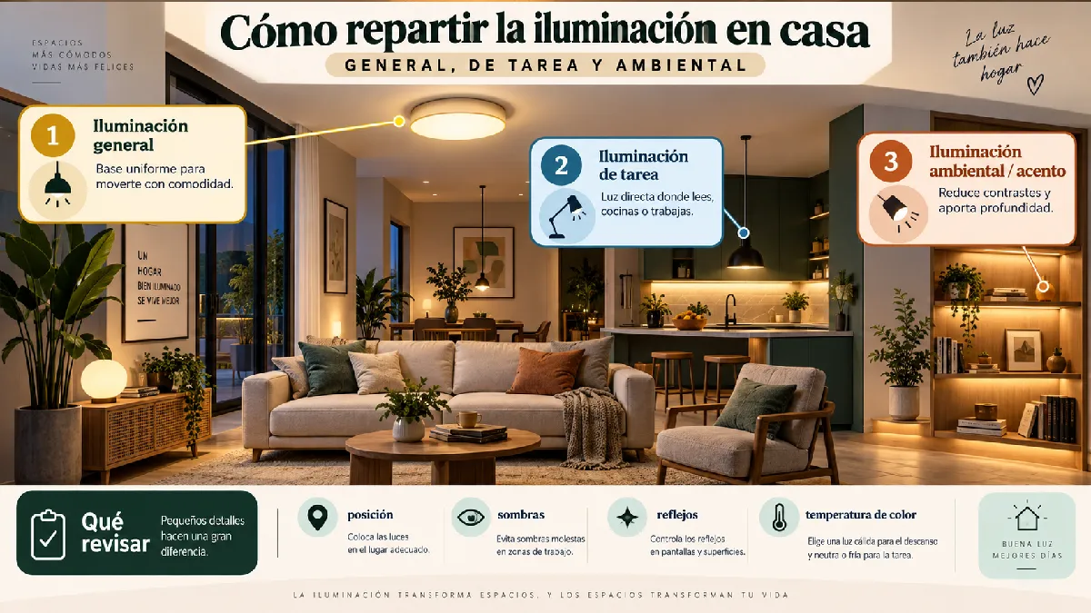 cómo repartir la iluminación en casa infografía