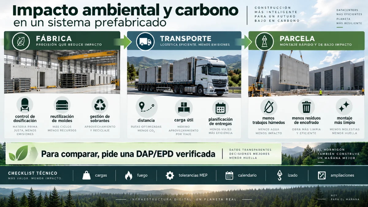 impacto ambiental y carbono en un sistema prefabricado infografía