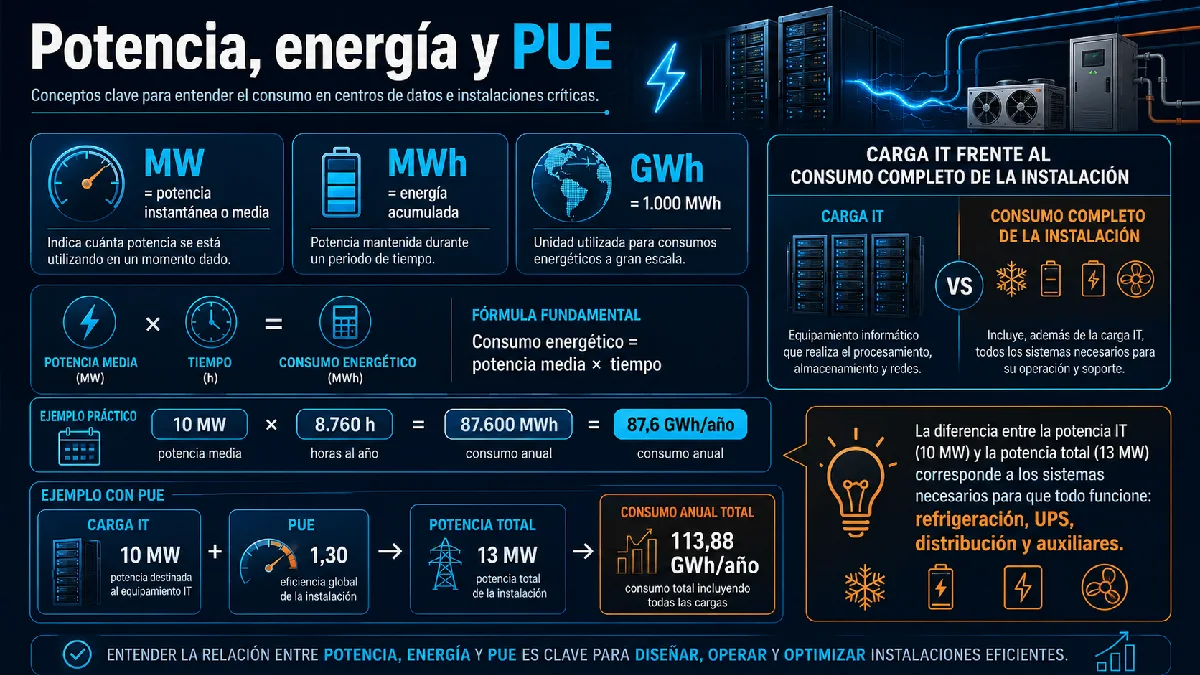 potencia, energía y pue infografía