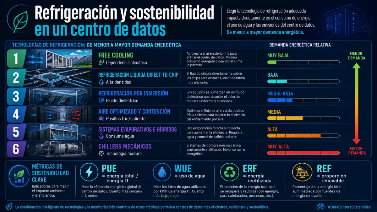 refrigeración y sostenibilidad en un centro de datos infografía