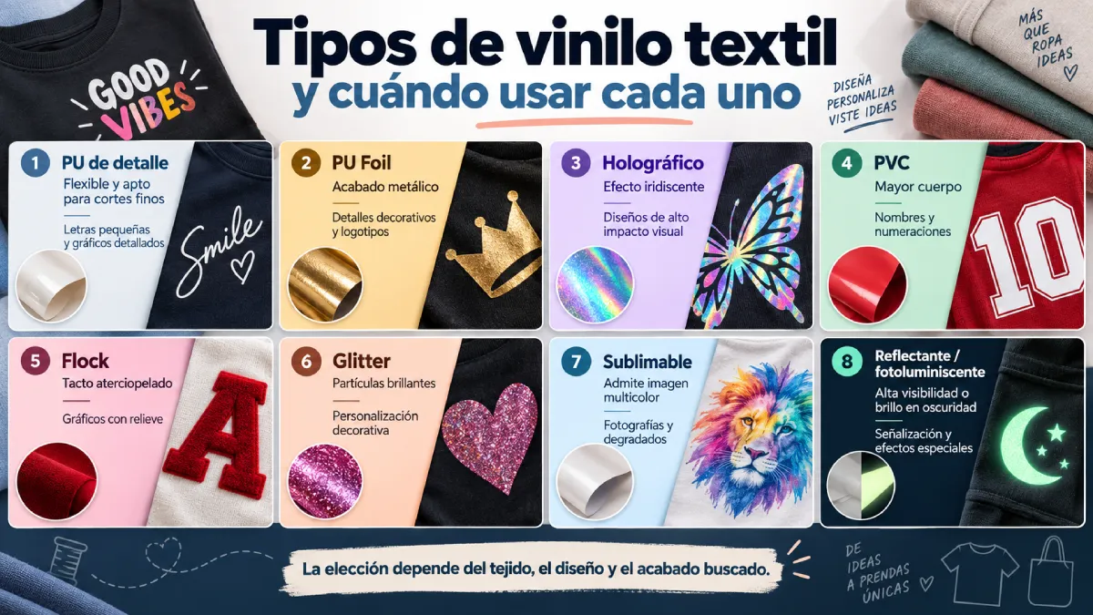 tipos de vinilo textil y cuándo usar cada uno infografía