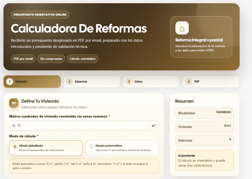 calculadora de reformas domotec infografía