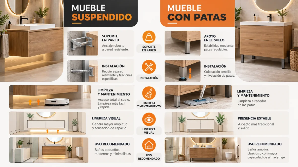 mueble suspendido vs mueble con patas infografía