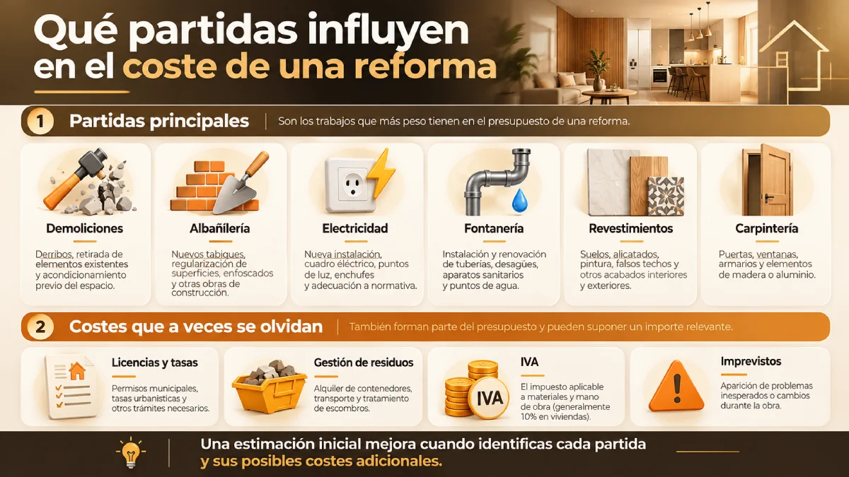 qué partidas influyen en el coste de una reforma infografía