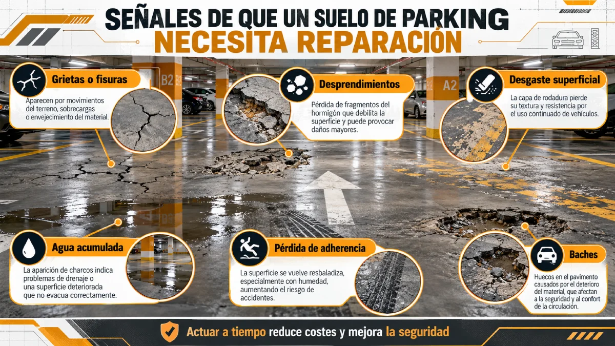 señales de que un suelo de parking necesita reparación infografía