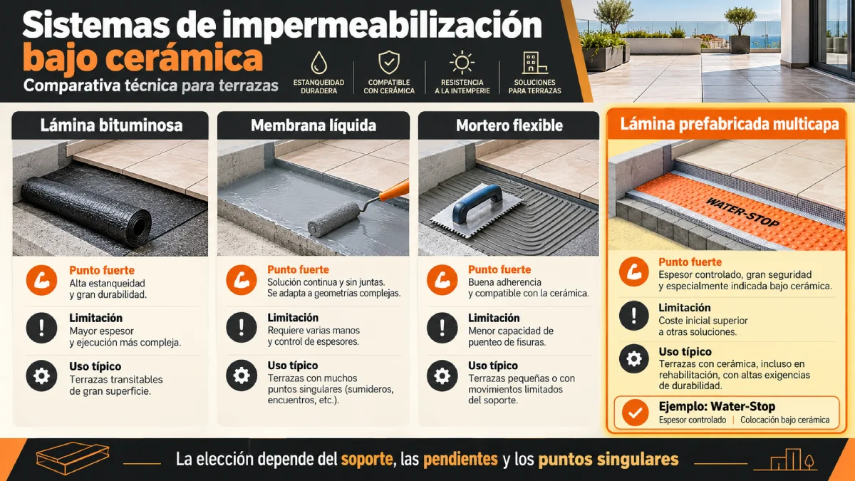 sistemas de impermebilización bajo cerámica infografía